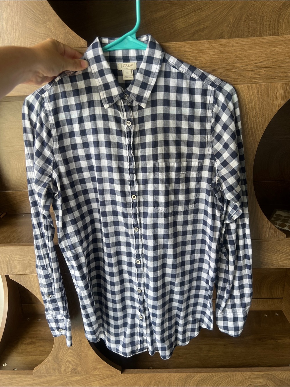 J. Crew Factory Navy and White Gingham Button-Down Shirt